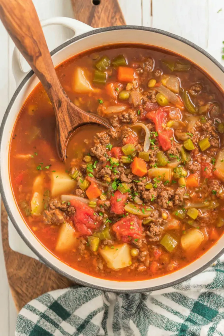 Bowls of hamburger soup ready to serve