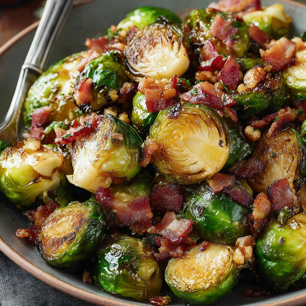 Roasted Brussels Sprouts with Bacon & Maple Balsamic Glaze