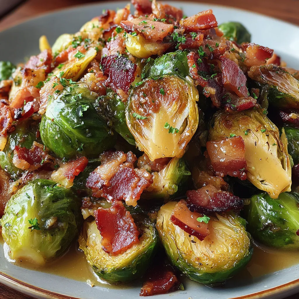 Roasted Brussels sprouts with bacon on a baking sheet
