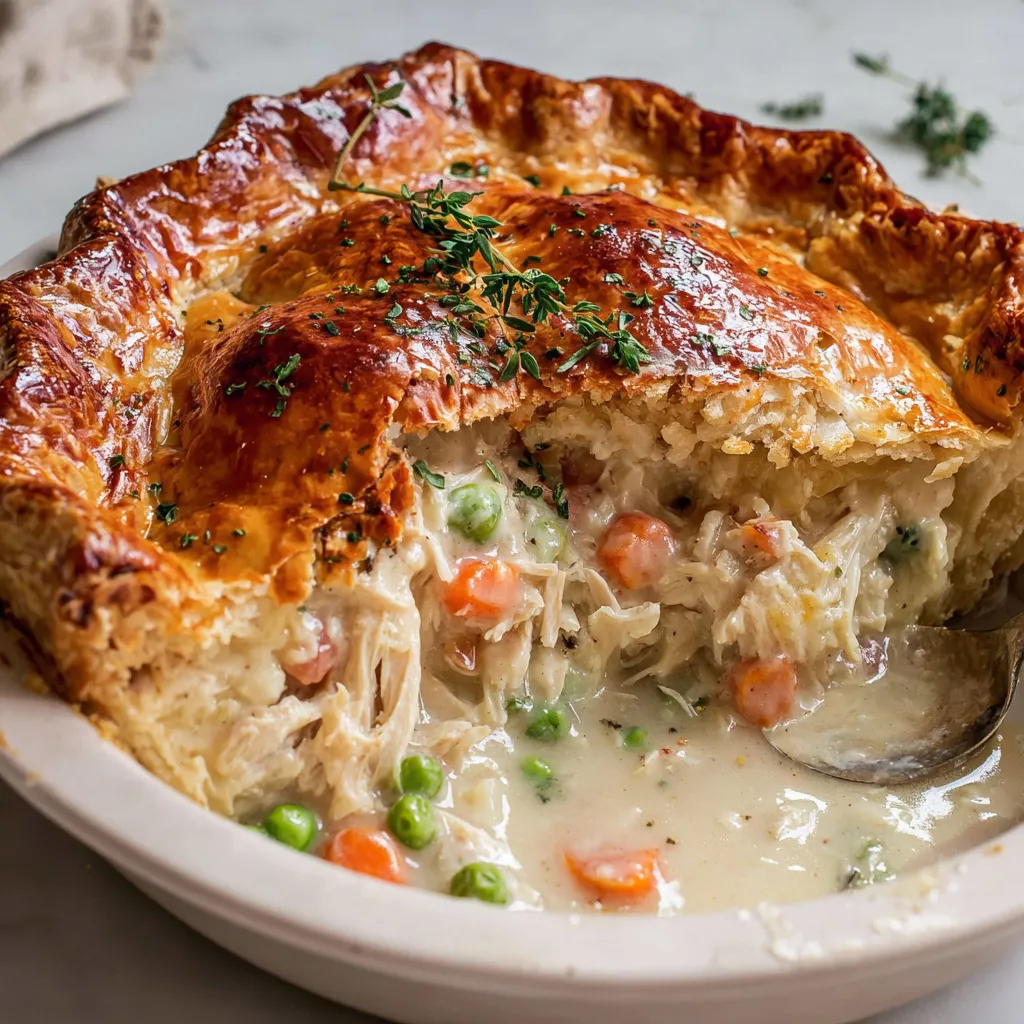 Sliced pot pie showing filling