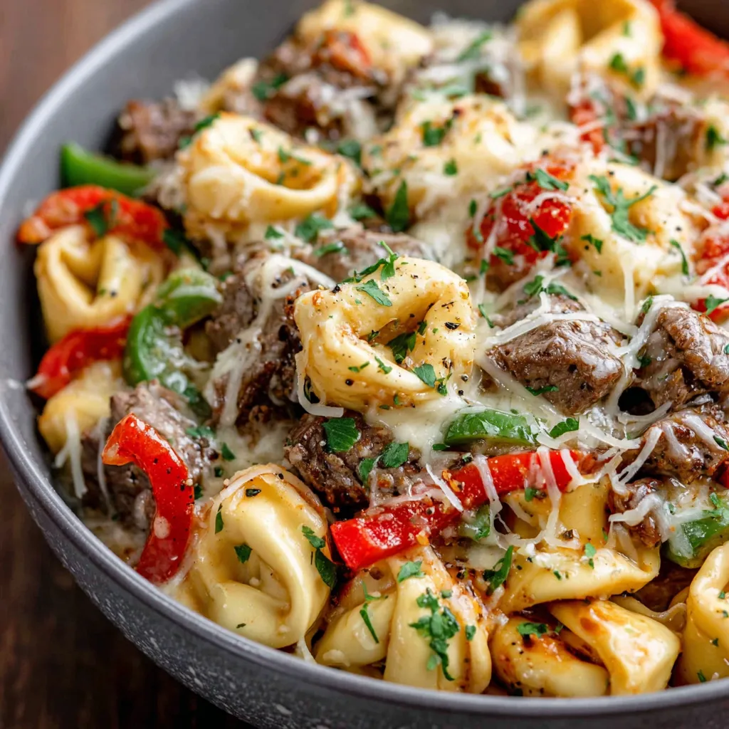 Cheesesteak Tortellini Slow Cooker Style
