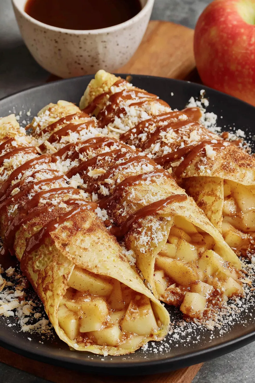 Thin apple cinnamon crepe on a plate
