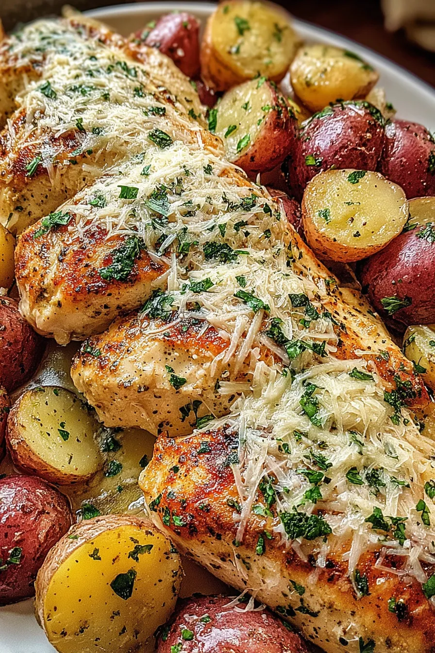 Parmesan garlic chicken and potatoes in slow cooker