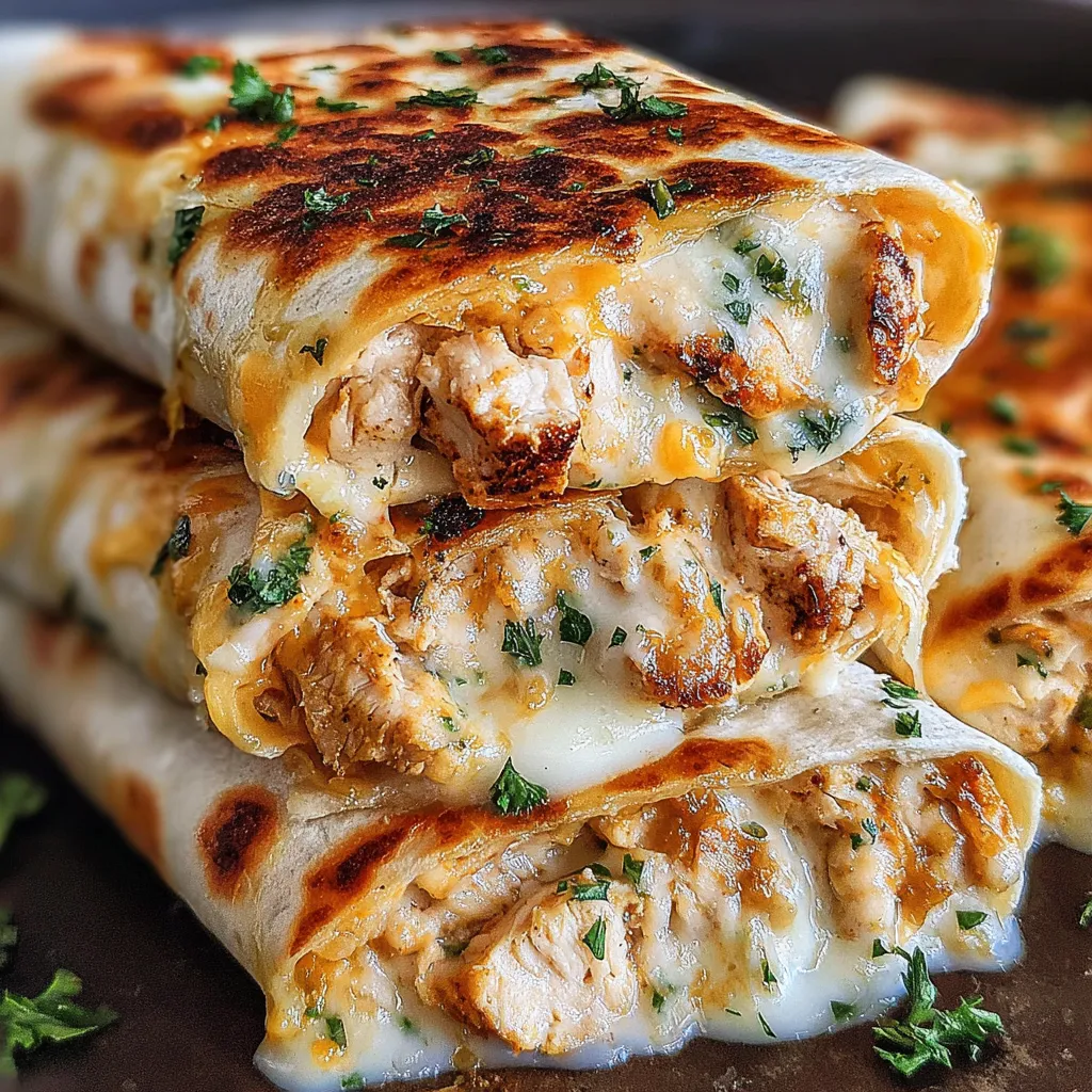 Ooey-Gooey Cheesy Garlic Chicken Wraps