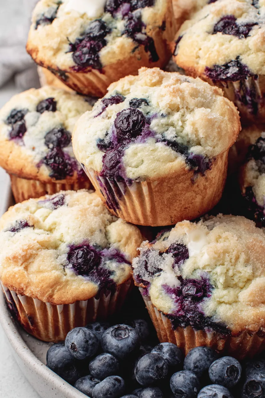 Two jumbo blueberry muffins on cooling rack