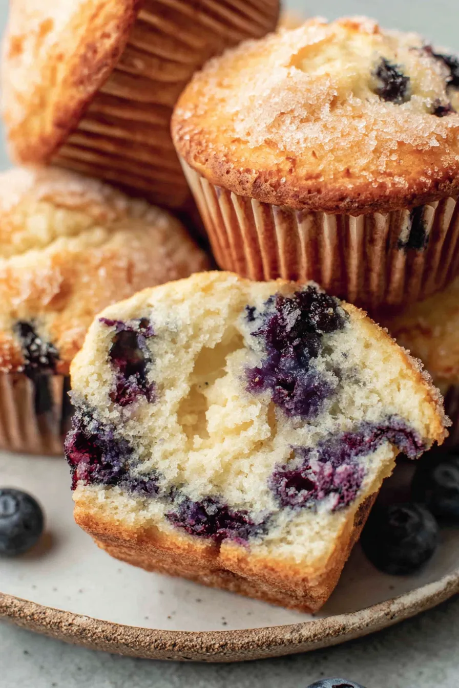 Bowl of muffin batter with blueberries