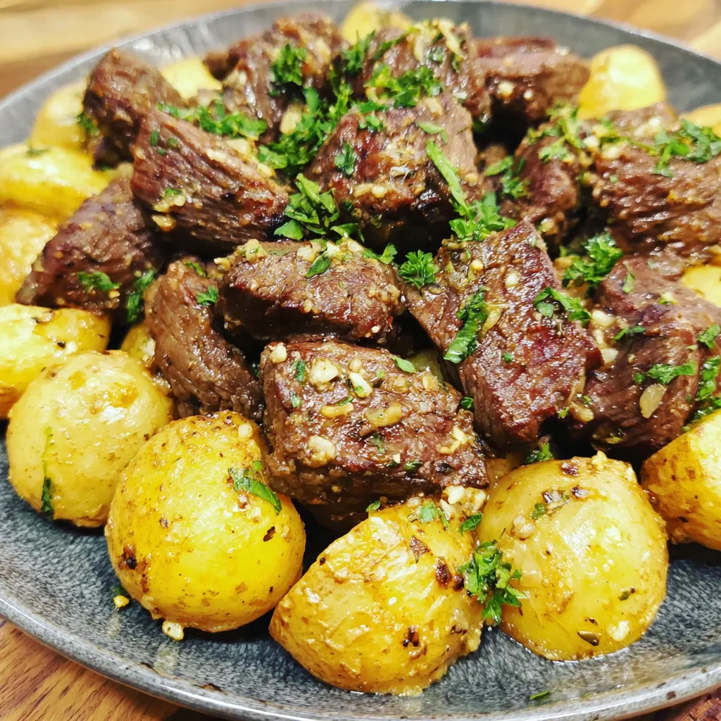 Slow Cooker Garlic Butter Beef Bites with Potatoes