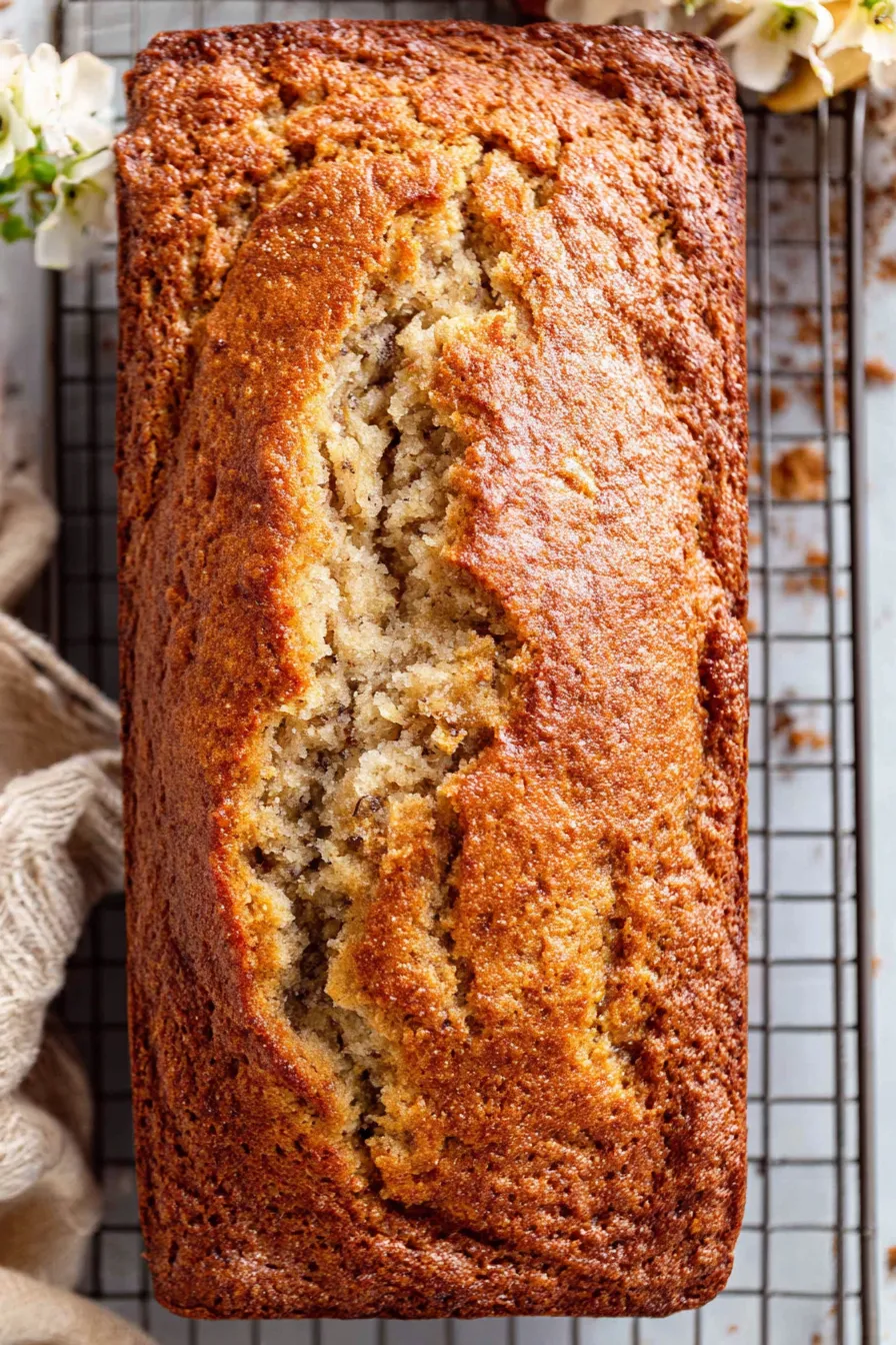 Sliced banana bread on wooden board