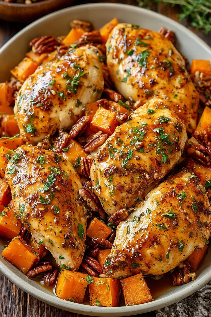 Toasted pecans with butter in a skillet