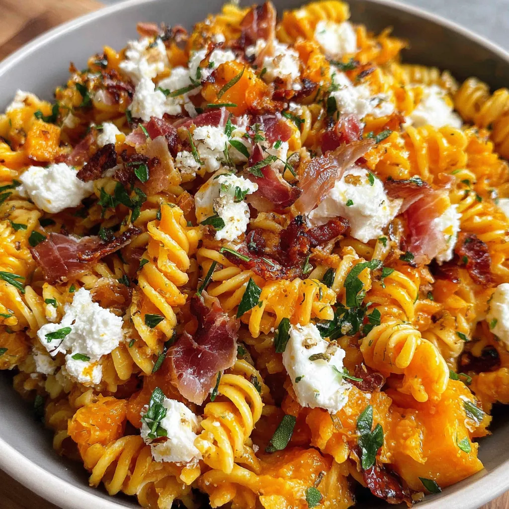 Pumpkin Pasta Salad with Goat Cheese & Crispy Prosciutto
