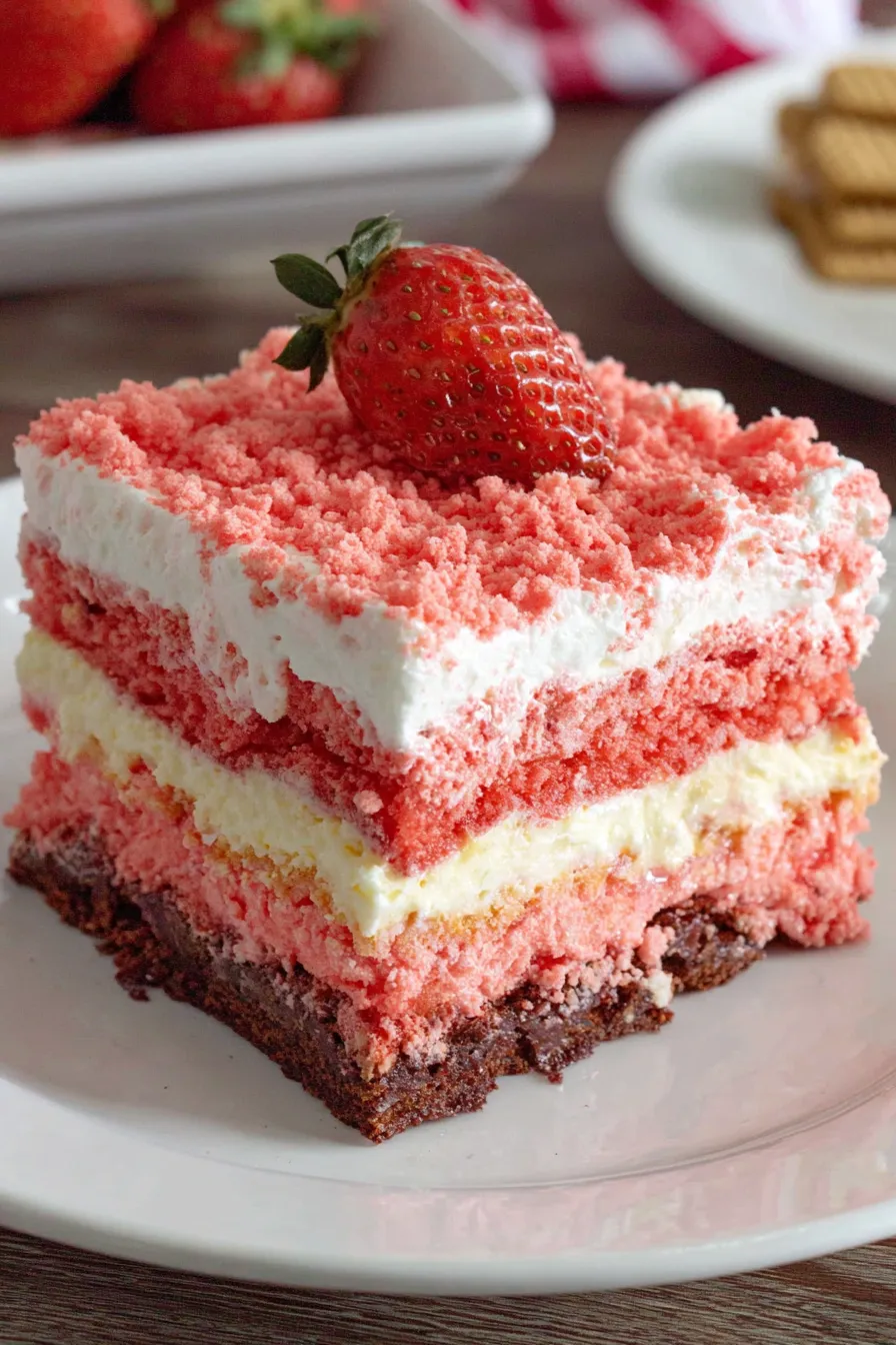 Strawberry Crunch Bars in a baking dish