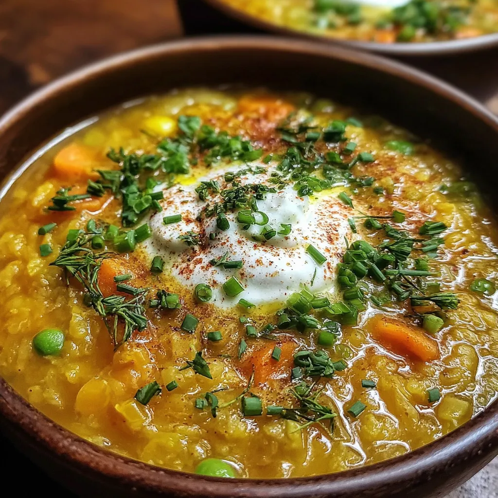 Classic Comfort Pea Soup with Sour Cream Swirl