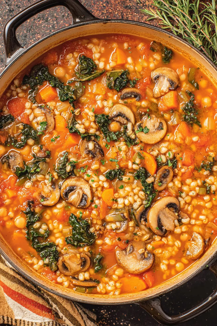 Ingredients for vegetable barley soup on countertop