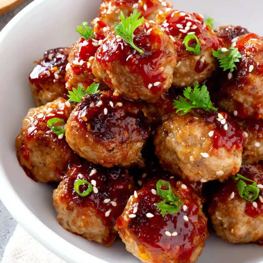Sheet Pan Sesame Ginger Chicken Meatballs with Sweet Chili Glaze