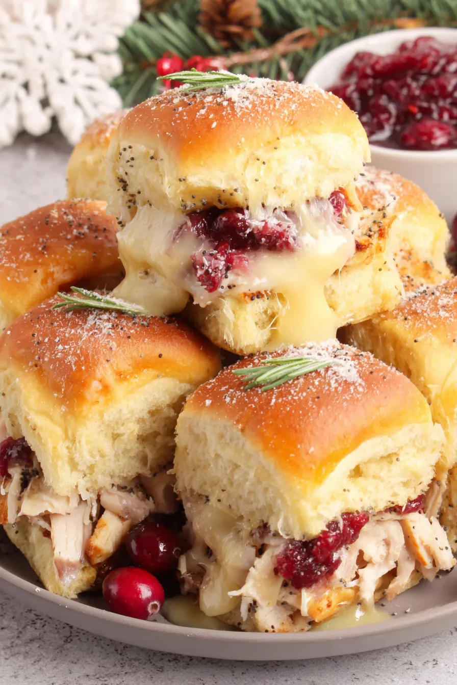 Baked turkey cranberry sliders in a 9x13 dish