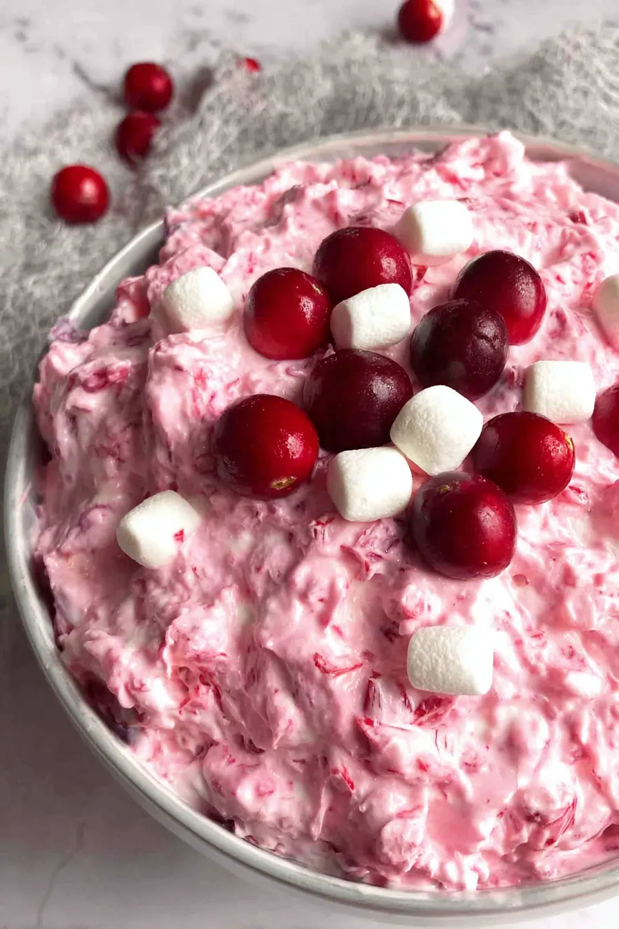 Serving spoon in cranberry fluff