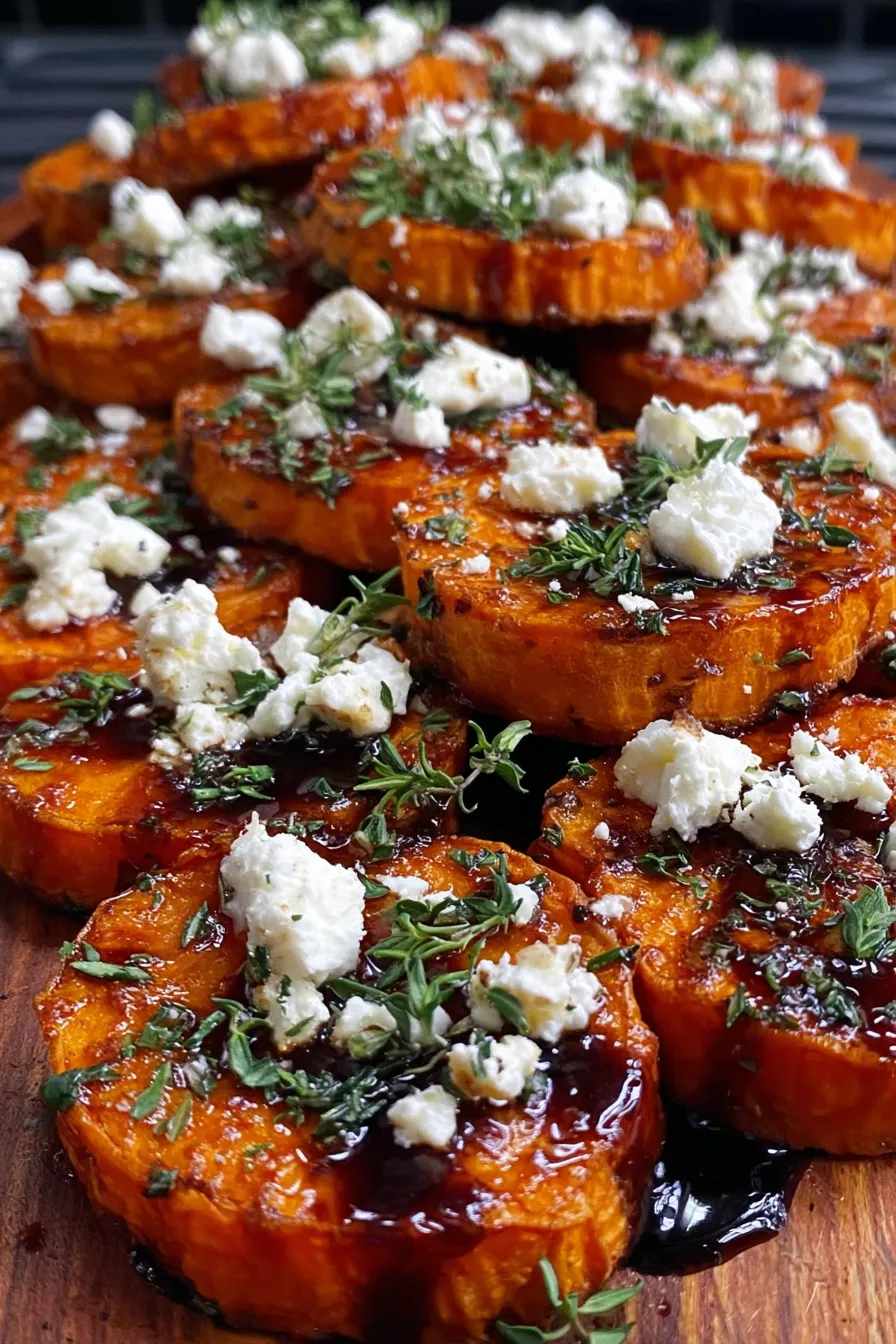 Crisp roasted sweet potato rounds on baking sheet
