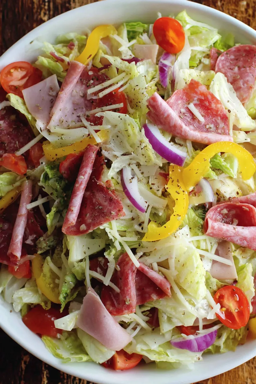 Chopped Italian grinder salad ingredients in a bowl