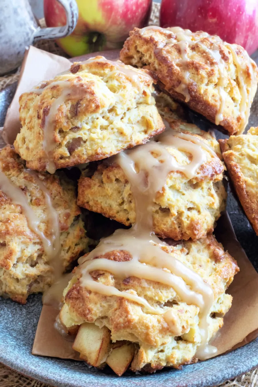 Apple scones cooling on a baking sheet