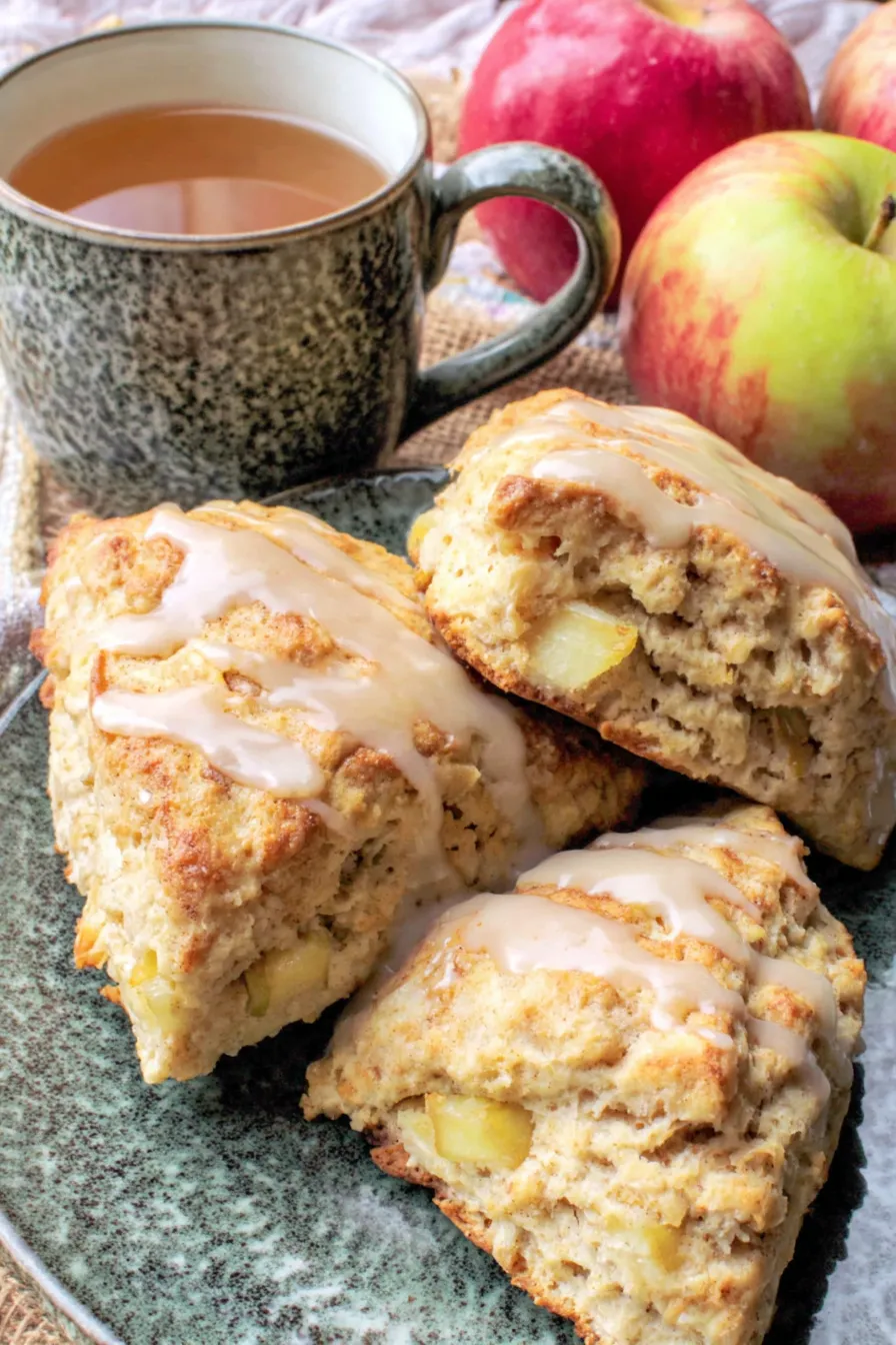 Maple cinnamon glaze drizzled on scone