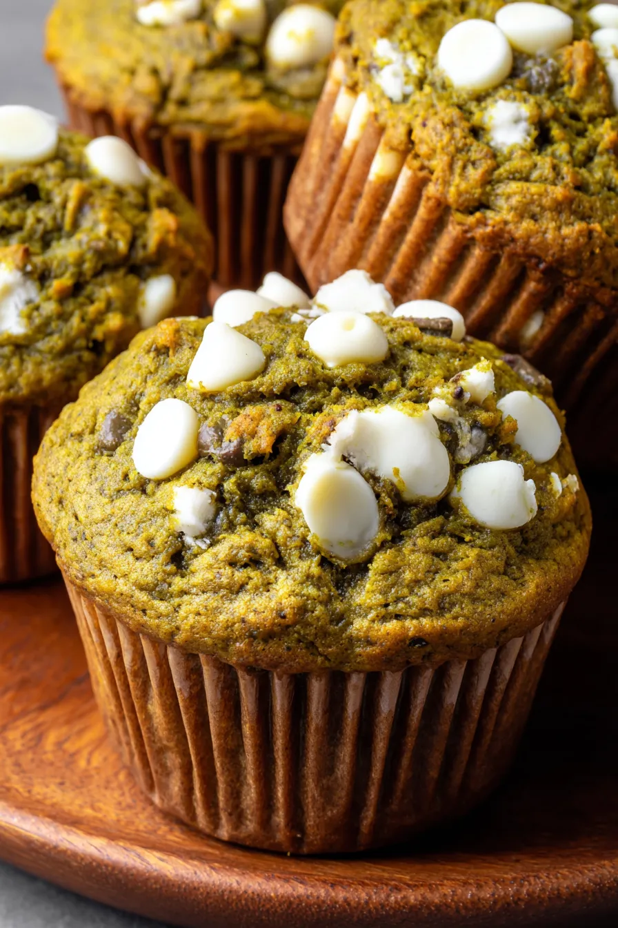 Freshly baked matcha pumpkin muffins on a cooling rack