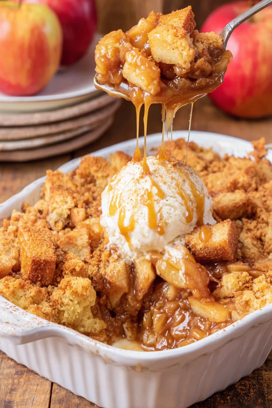 Caramel apple dump cake fresh from oven