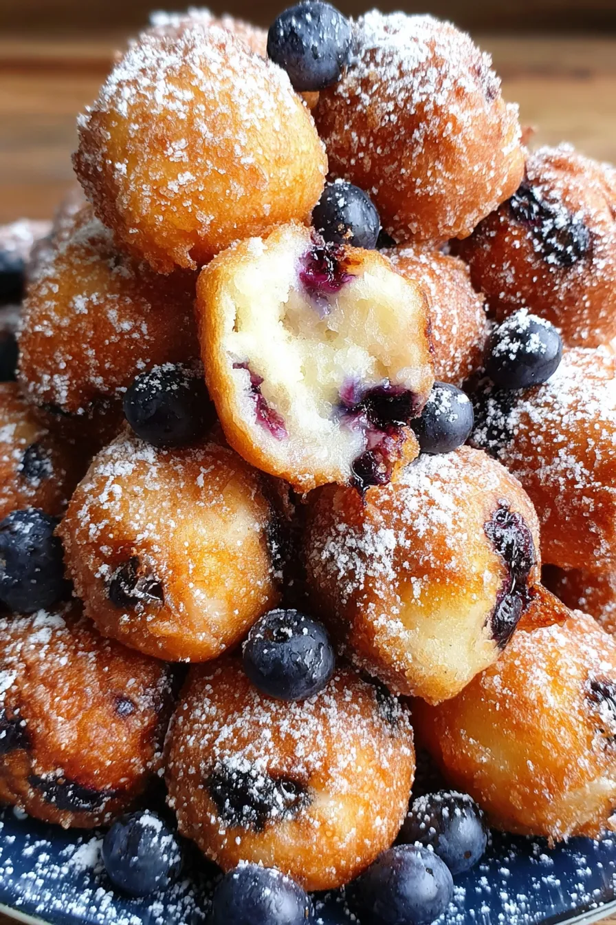 Freshly baked blueberry fritter bites cooling on a wire rack