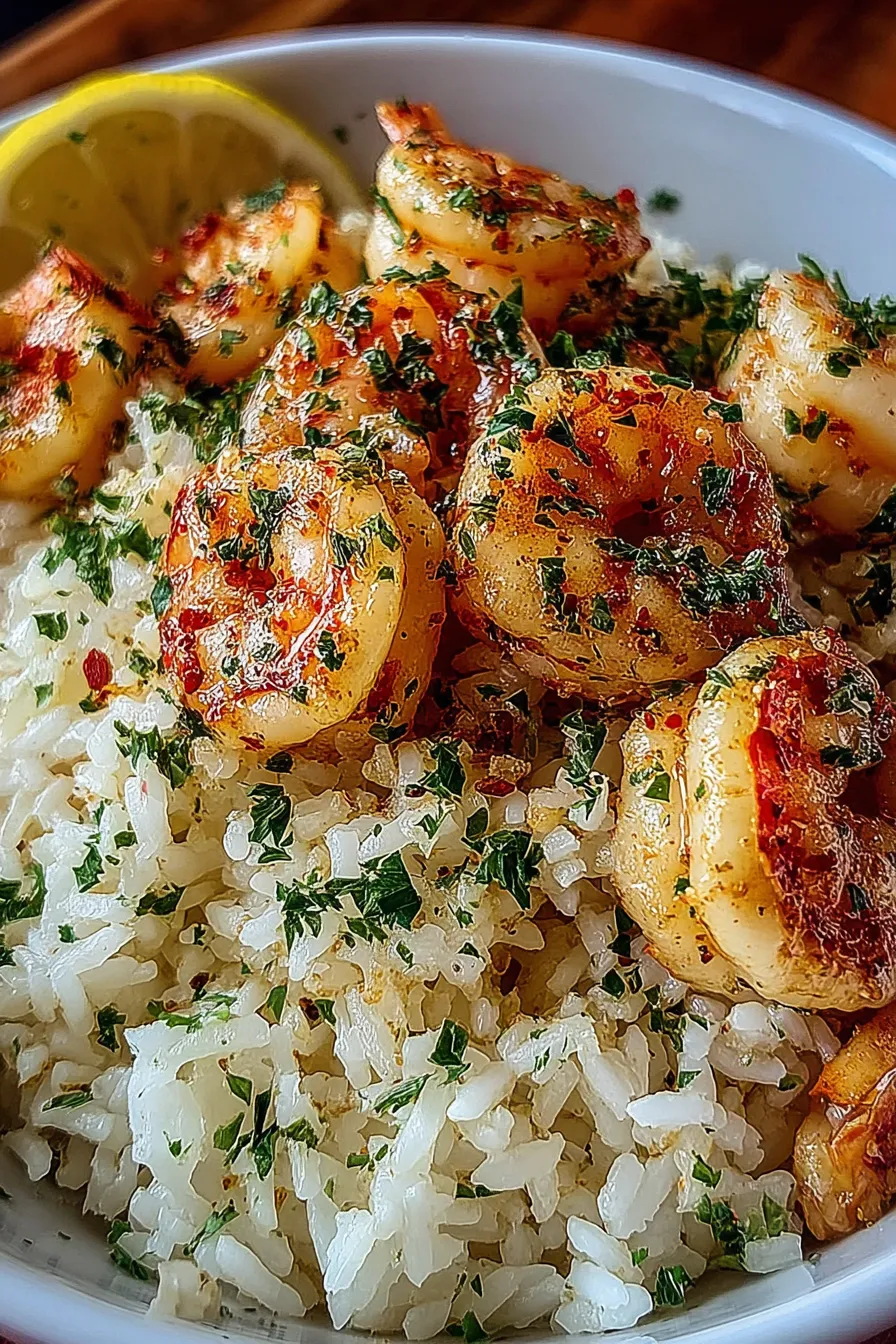 Garlic Butter Shrimp Rice Bake fresh from oven