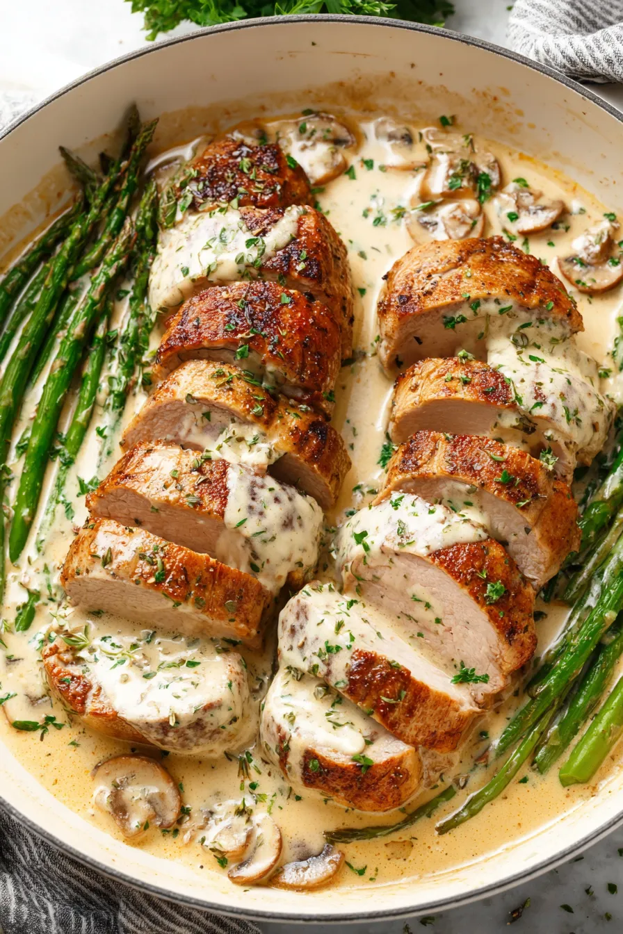 Sizzling pork medallions in skillet