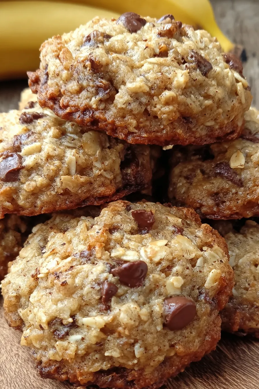 Tray of freshly baked banana oatmeal cookies