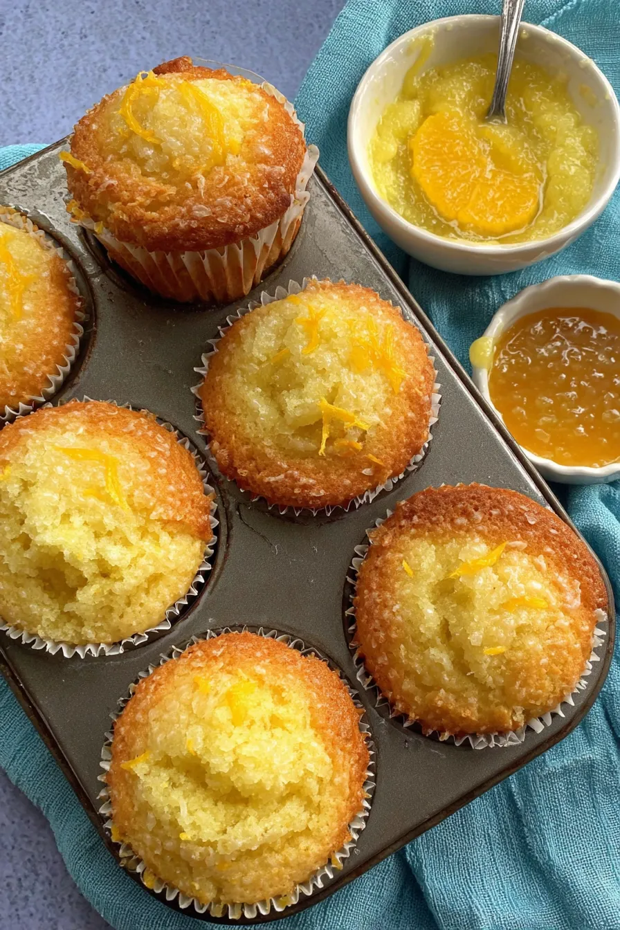 Freshly baked lemon curd muffins cooling on a wire rack