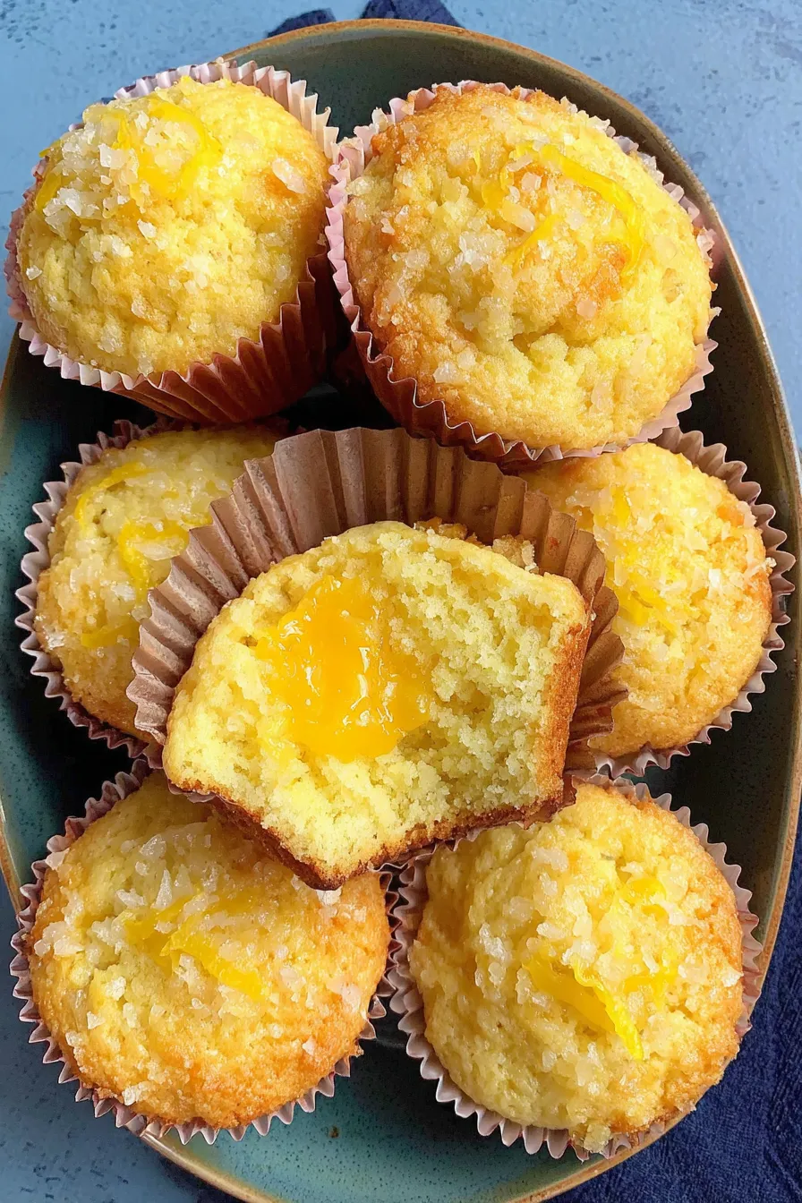 Close up of a muffin with lemon curd center