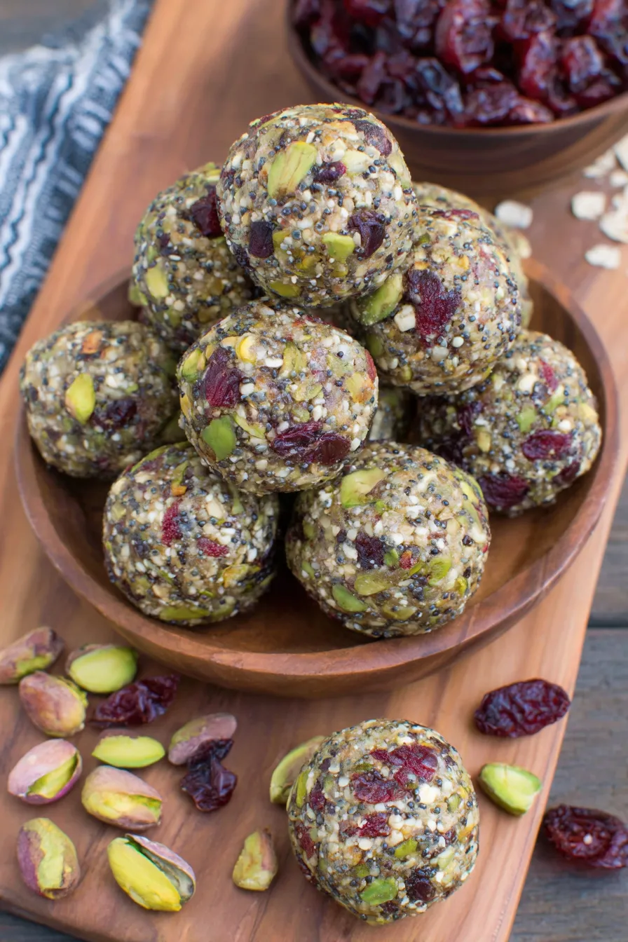 Finished cranberry pistachio honey bites on a plate