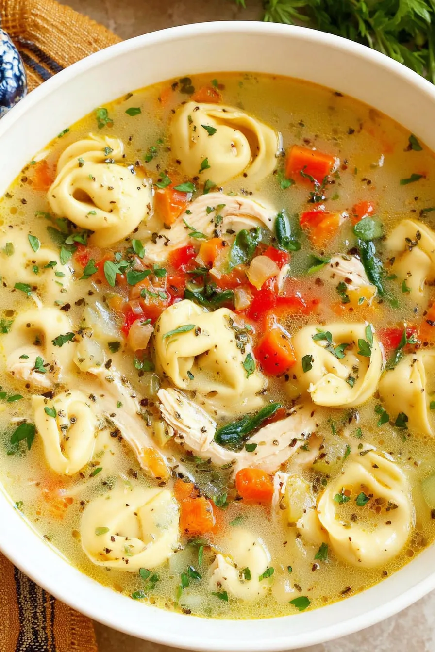 Chicken Tortellini Soup simmering in pot