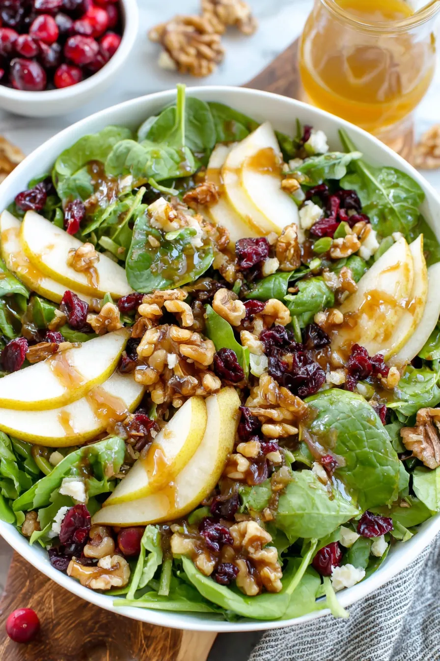Bowl of Autumn Pear Salad with vinaigrette
