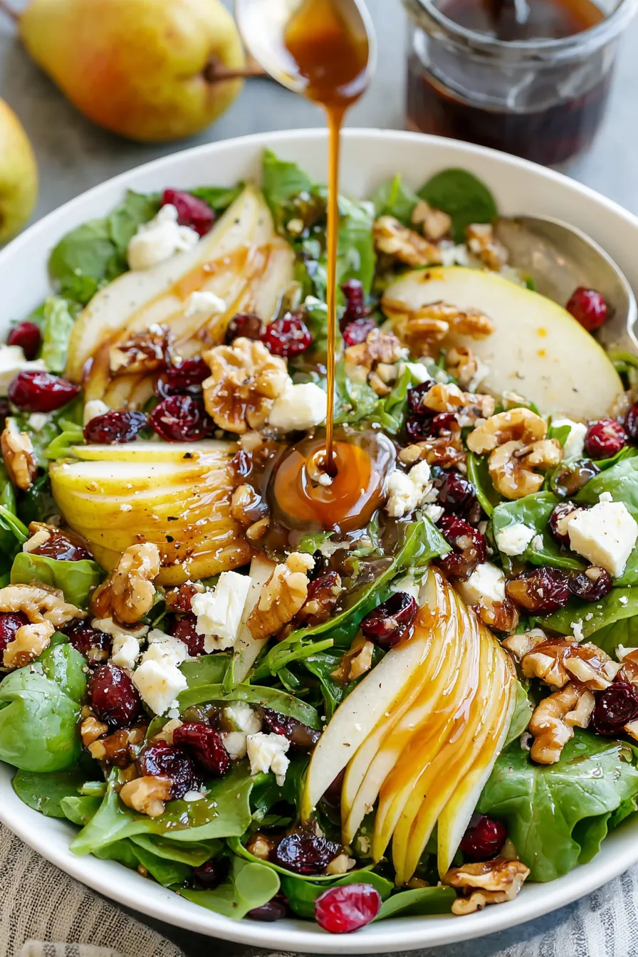 Close up of sliced pears and candied walnuts