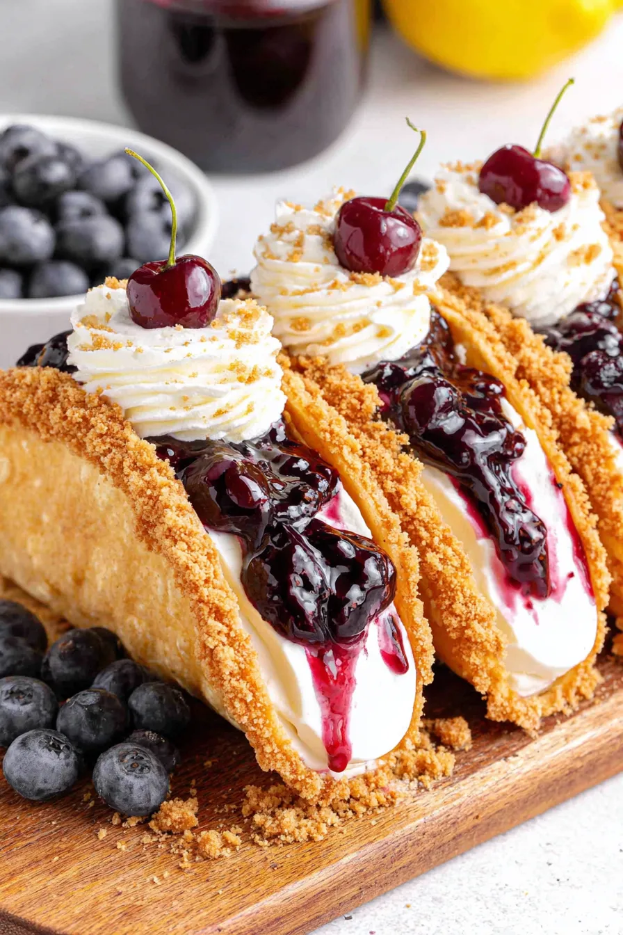 Blueberry cheesecake tacos on a cooling rack