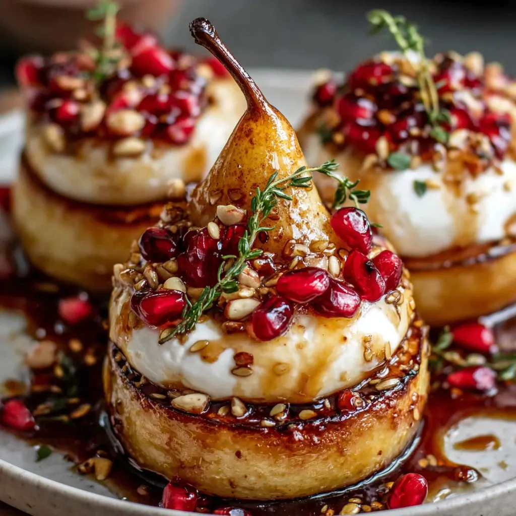 Golden Caramelized Pear & Burrata Towers