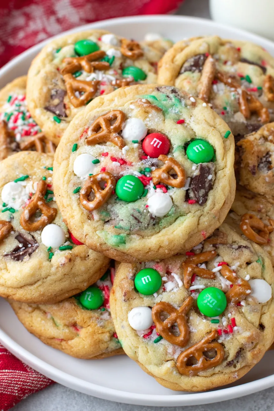 Close-up of cookie with M&M's and sprinkles