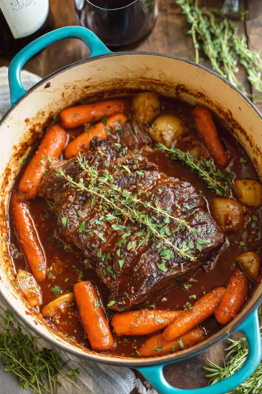 Seared pot roast in Dutch oven