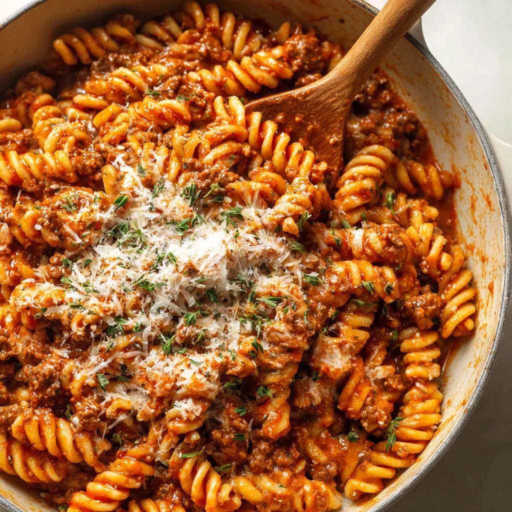 One-Pot Cheesy Rotini with Ground Beef