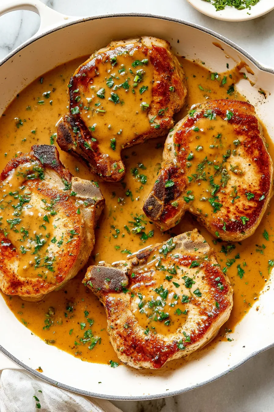 Close-up of honey mustard glazed pork chop