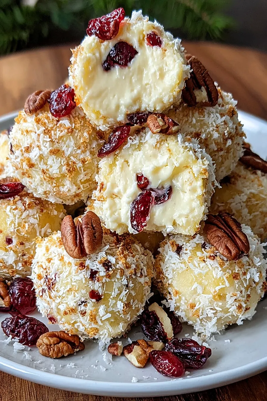 Finished pecan coated cheese balls on platter