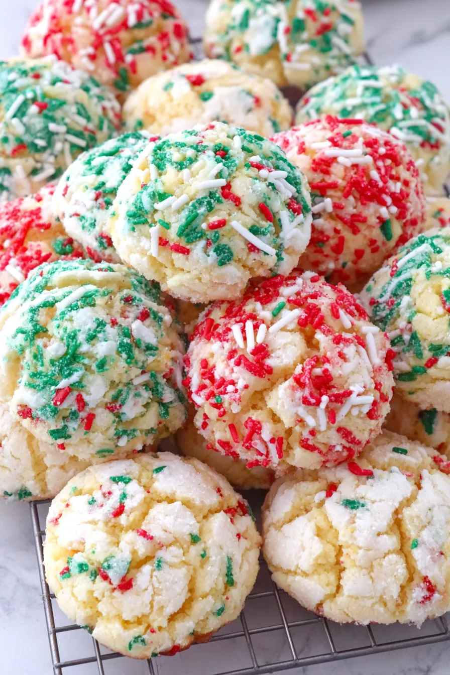 Close up of a single ooey gooey cookie with powdered sugar and sprinkles