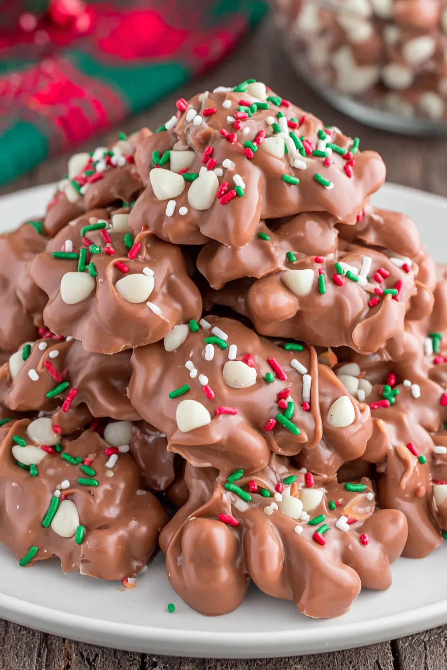 Plated white and dark chocolate peanut clusters on parchment