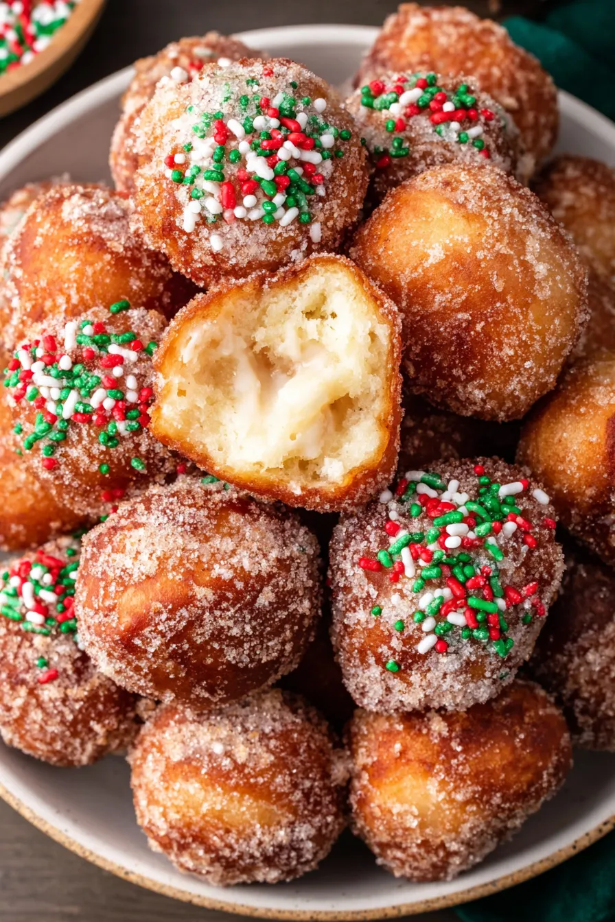 Air fryer donut holes on a cooling rack, golden and sprinkled