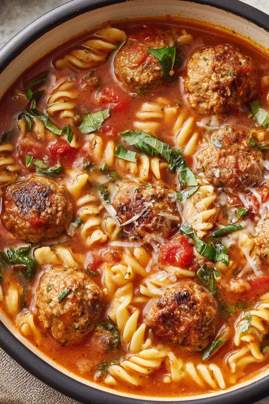 Bowl of soup with pasta and grated parmesan