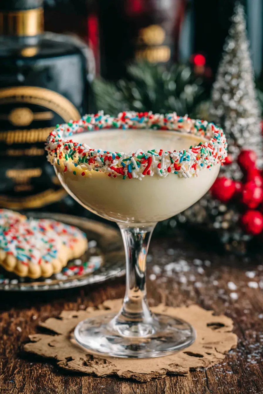 Close-up of sprinkle rim and white chocolate detail