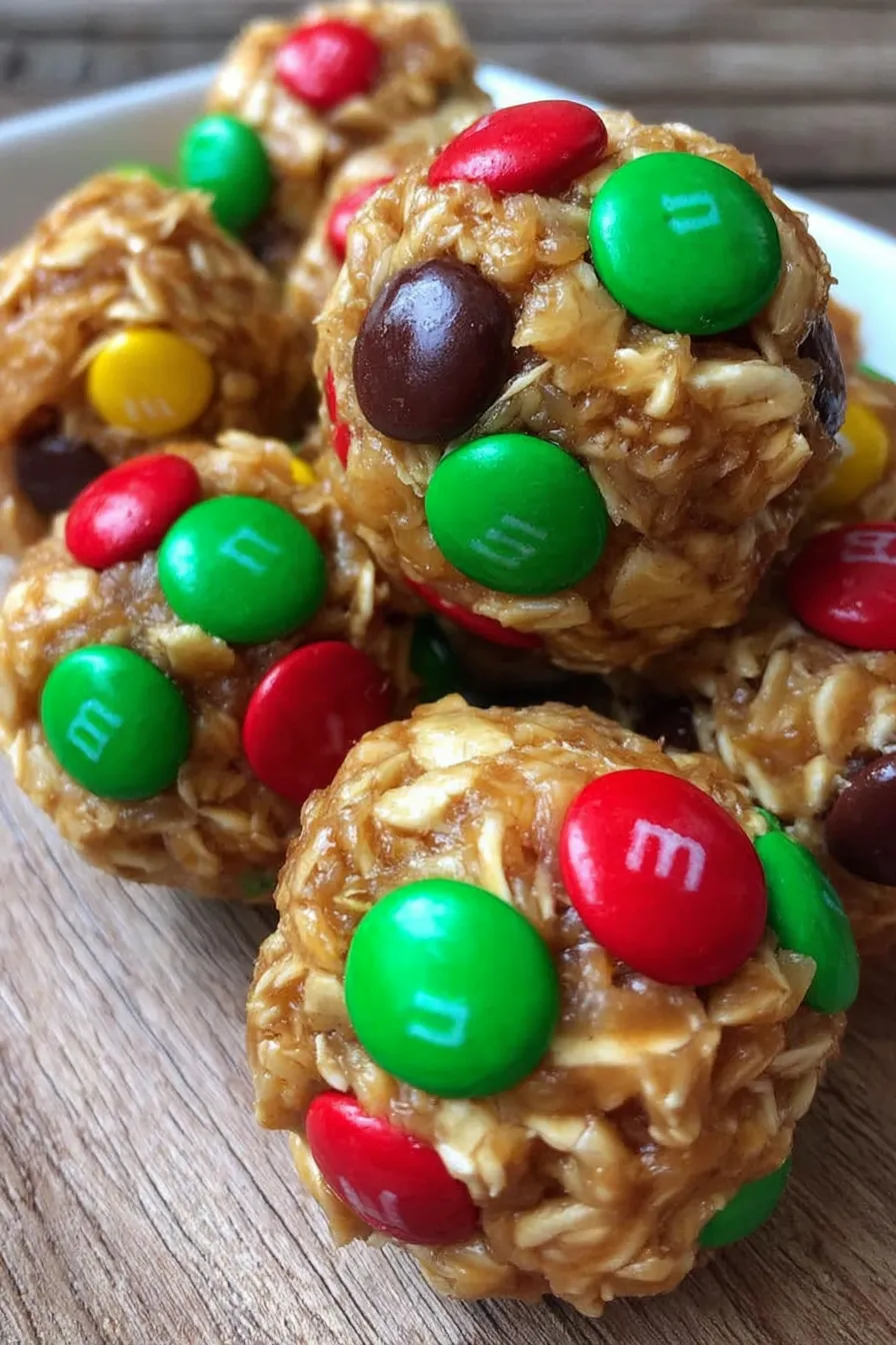 Close-up of rolled energy bites with colorful candies