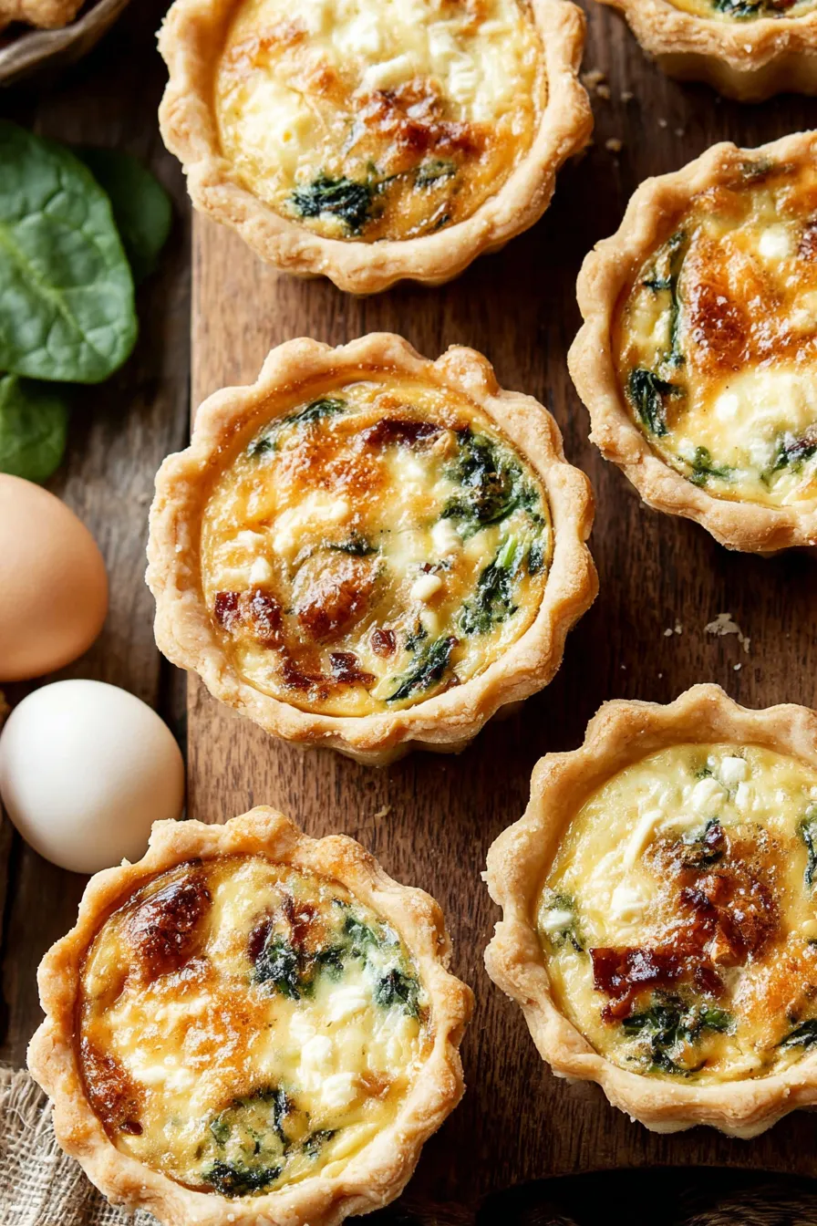 tray of assorted mini quiches with garnishes